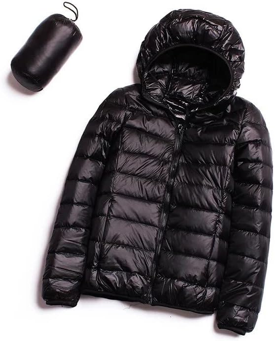 Pxloco Puffer Jacket feminino, jaquetas de inverno feminino Black Puffer Zipper Casaco quente Capuz de manga longa Casaco leve para baixo