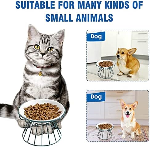 Tigelas de comida de gato elevado, tigela de cachorro de cerâmica elegante com suporte de ferro durável - alimentação