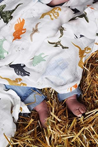Aenne Baby Muslin Baby Swaddle Dinosaur Dino Print, luxuoso, macio e sedoso, 70% de bambu 30% algodão 47x47in, capa de enfermagem de menino
