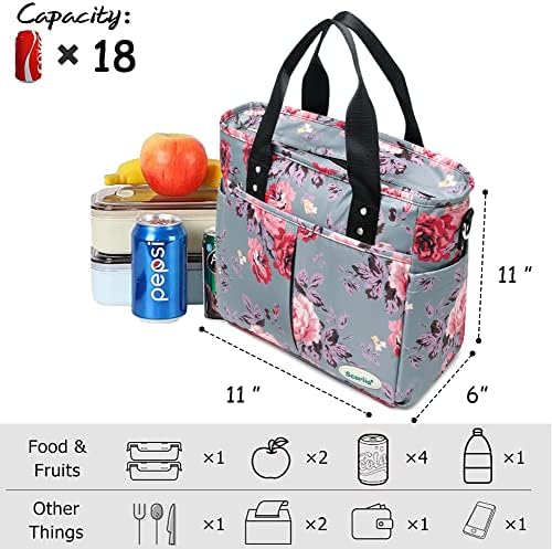 Lancheira de scorlia lanchonete, bolsa de almoço grande com alça de ombro removível, lancheira mais refrigerada reutilizável com bolsos