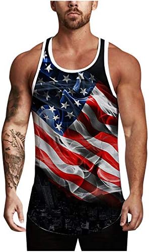 SUNAEI Mens 3D tanques impressos de tampas dos EUA American Flag Graphic Tees Mangas Treinas Casuais Camisetas do Dia da Independência