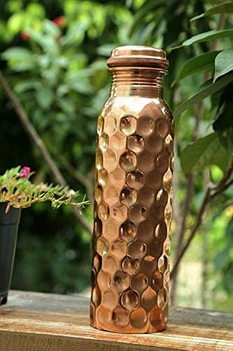 Ava Designz Daimond Copper Bottle Yoga Ayurvédico garrafa de água | Vaso de cobre à prova de vazamento artesanal para