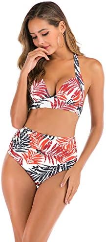 Mulheres de maiô de maiô de cintura alta Cruz Cross Push Up Bikini Bikini Floral Halter Top Top Two Piece Swimming Suitswear