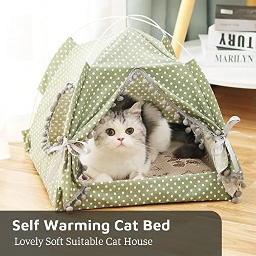 Aquecimento de gato Auto -aquecedor - adorável princesa macia, gato de gato dobrável na cama de tenda almofada para pequeno