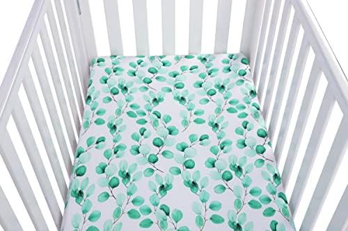 Pacote n lençóis 2 pacote de 2 para bebês unissex, camisa elástica mina portátil lençóis de berço portátil capa de colchão para meninos e meninas, folha botânica verde aquarela
