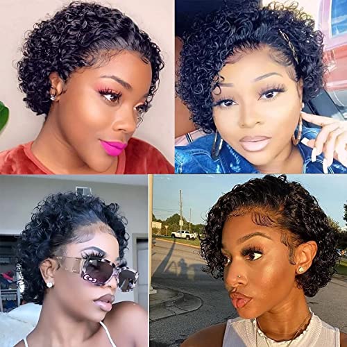Pixie Cut Lace Front Curly Human Hair Wigs