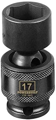 PowerBuilt Métrico Universal Impact Socket, 3/8 de polegada Drive 6 pontos 17mm, 360 graus giratório, CRMO - Black 647228