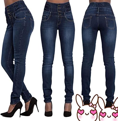 Mulheres Botão High Rise Botão Frente Jeans Skinny Stretch Classic casual slim fit calça jeans de bujão Jean Trouser cônico Jean