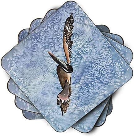 Tesouros de Caroline 8150FC Conjunto de 4 pássaros - montanhas -russas de espuma Pelican, 3 1/2 x 3 1/2, multicolor
