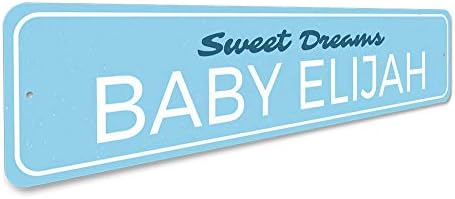 Sinais de bebê de bons sonhos, decoração personalizada de nome recém -nascido, sinal de boas -vindas, decoração de alumínio do berçário - 4 x 18