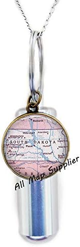 Allmapsupplier Cremação de moda Colar urna, mapa de Dakota do Sul Urn, colar de urna de mapa da Dakota do Sul, colar de cremação de