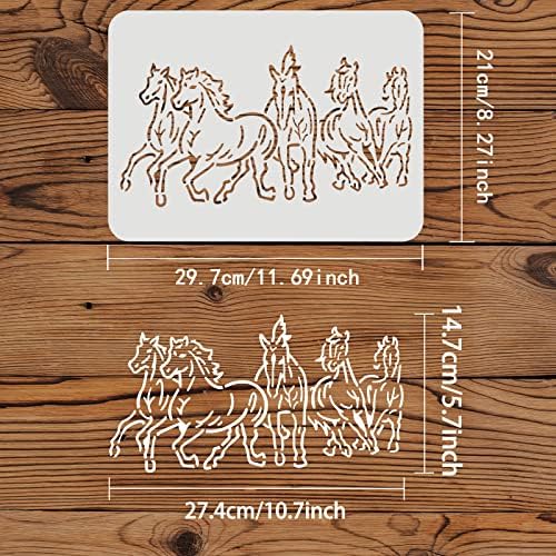 Fingerinspire Horse Stêncil 11.7x8,3 polegada 5 Cavalos de cavalos estêncil Plástico Cavalos galopantes pintando modelo de cavalo reutilizável de estêncil