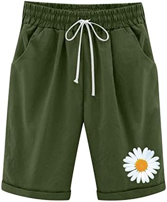 Shorts longos femininos linho de algodão shorts casuais calças de verão andando calças casuais com bolsos