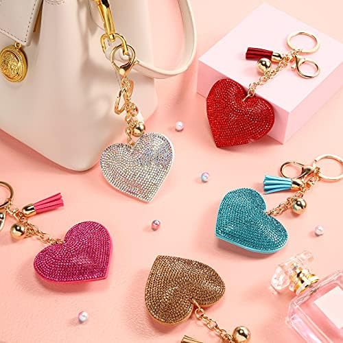 Chaves de formato de coração de strass bling keychains Glitter Crystal Heart Tassel Keychains Anéis -chave para mulheres
