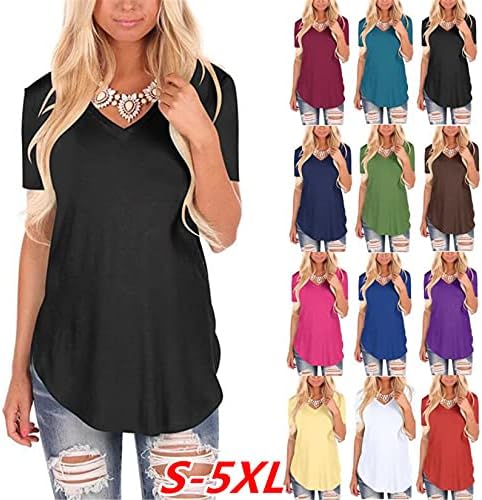 Andongnywell Women Casual Casual Camisetas de Cor Curta Manga curta V Neck Logo Summer Casual Tunic Tops Blouse