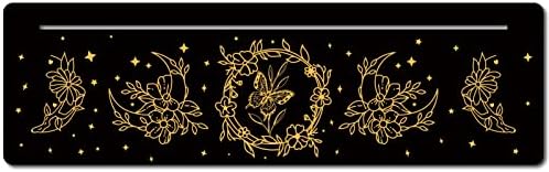 Gorgecraft 10 x 3 polegadas Cartão de madeira Stand Black Retângulo Lua com Flowers Branch Padrão Tarô Altar Display Display For Witch