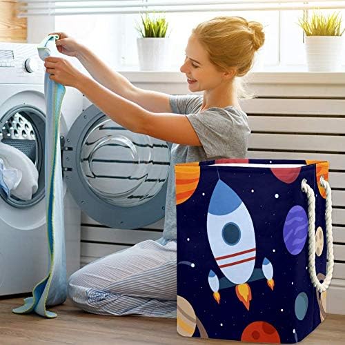 Planetas e estrelas de foguetes Indomer 300d Oxford PVC Roupas à prova d'água cesto de lavanderia grande para cobertores Toys de roupas no quarto