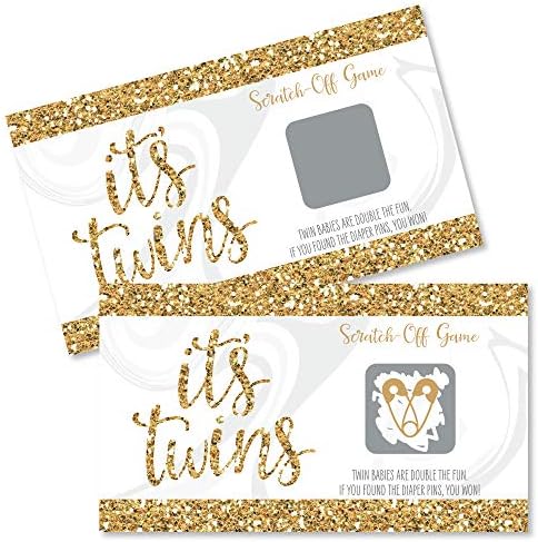 Big Dot of Happiness It's Twins - Gold Twins Baby Shower Scratch Off Cards - 22 contagem