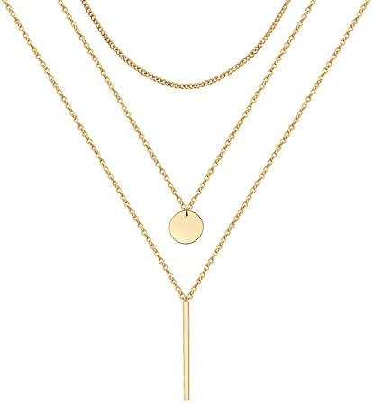 Colar de ouro para mulheres, colares em camadas para mulheres, colar de gargantilha de camadas de 14k de 14k, colar