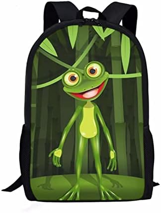 Uniceu Funny Cartoon Frog Print 17 polegadas Ligante Daypack para viagens escolares, Livro da escola para adolescentes