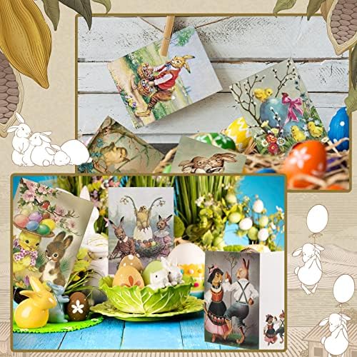 120 Define cartões de Páscoa vintage com adesivos e envelopes retrô bunnies ovo ovo cartões de felicitações de páscoa de páscoa