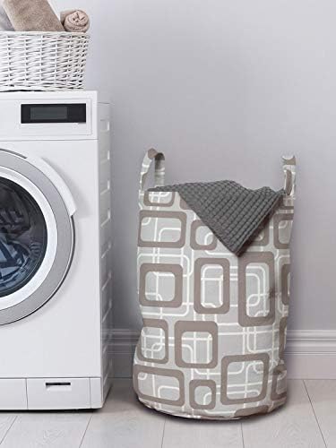 Bolsa de lavanderia moderna lunarável, ilustração contemporânea de desenhos retangulares sobrepostos, cesto de cesto com alças