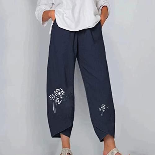 calças capri de linho lcziwo para mulheres calças de praia de perna larga de cintura elástica casual de verão com bolsos