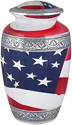 Urna de cremação gravada à mão da bandeira Light & Pro American para cinzas humanas adultas, veteranos, socorristas, patriotas - uma bela urna para seus entes queridos permanece com acabamento elegante - 10 polegadas