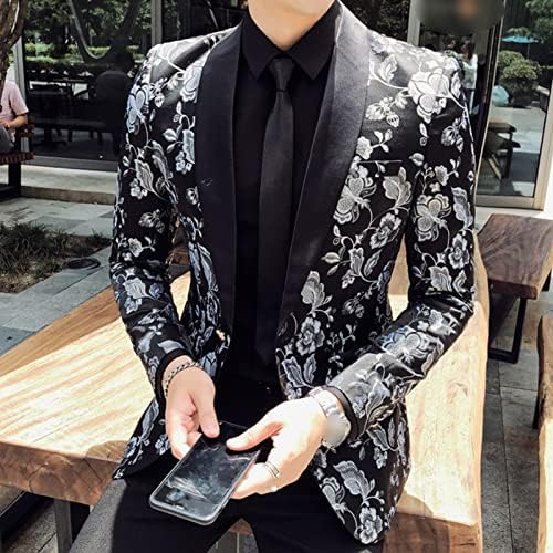 Vestido de noiva floral masculino terno de blazer de xale impresso lapela um botão de casaco de bail