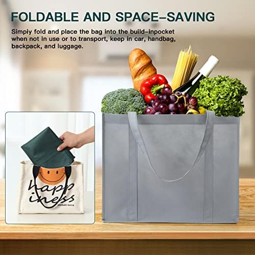 Sacos de supermercado reutilizáveis ​​da Hectolife 20-Pack ， Sacos de compras dobráveis ​​grandes laváveis ​​， sacos de serviço pesado com alças reforçadas
