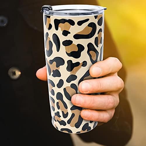 Hommbenm 20oz 3D Legro de leopardo com tampas e palha em aço inoxidável caseiro de café com isolamento de vácuo duplo, escritório,
