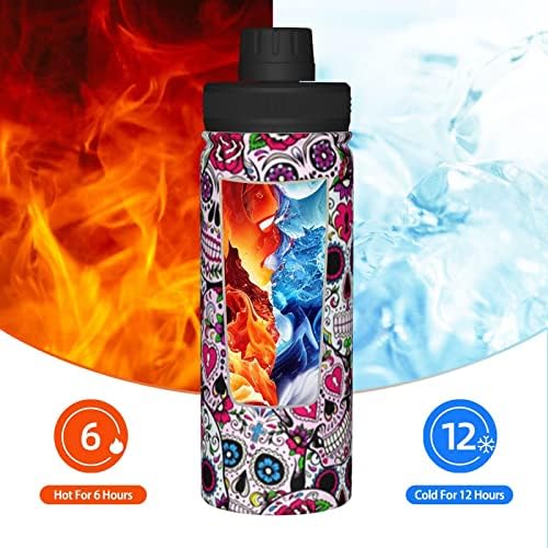 Bamasão de água de garrafa de água-skull-mexcian-tradição de 18 oz aço inoxidável a vácuo Flask largo com tampa de bico à prova de vazamentos