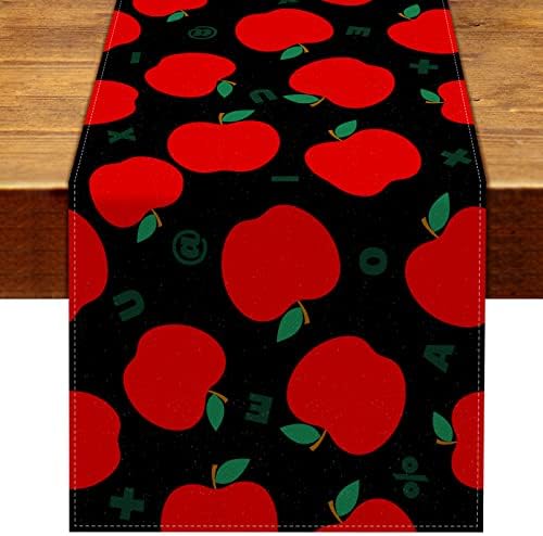 Rainlemon Linen Apple Mesa Runner de volta à escola Média de apreciação da semana da sala de aula Decoração da sala de jantar de cozinha