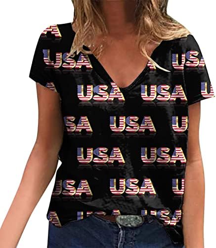 Camiseta feminina camiseta do dia da independência para mulheres impressas diárias de verão para feminino feminino de pescoço de pescoço