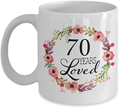 Caneca de 70 anos para mulheres - presentes para mulheres de 70 anos - 70 anos amados desde 1950 - xícara de café branca para a esposa mamãe nana avó ela ela