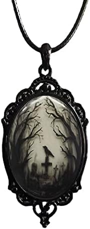 Colar de pingente de vidro cruzado de Ywman Raven Cross - Cadeia de corda gótica vintage Crow Crowker - Mystic Witch Jewelry Gift Acessórios