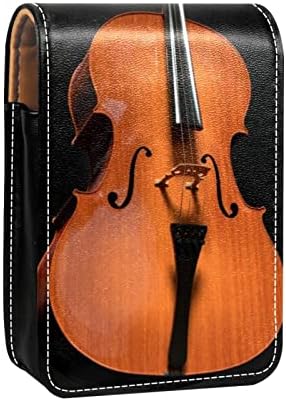 Instrumentos musicais de violoncelo de batom de maquiagem de couro preto estojo com espelho mini maquiagem saco diariamente