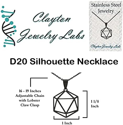 Clayton Jewelry Labs D20 DICE Silhueta Colar de aço inoxidável
