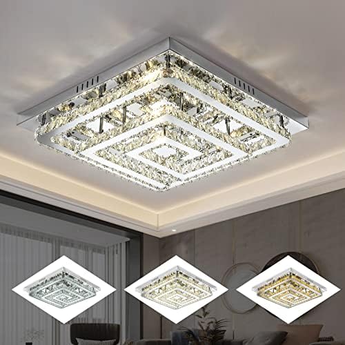 23 Lustre de cristal elegante e elegante, LED moderno LED 3 Luz de teto reduzível de cor 2 camadas 2 camadas Lâmpada de teto de montagem