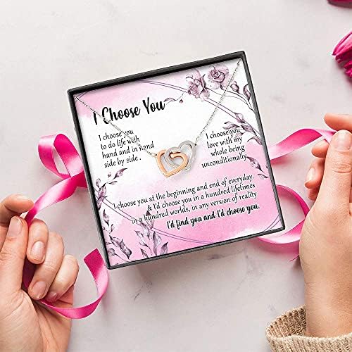 Jóias de cartão de mensagem, colar artesanal - colar para mulheres meninas - presente para noiva - eu escolhi você para minha esposa colar - ih- bv811 - jóias de colar com caixa de presente para aniversário de aniversário
