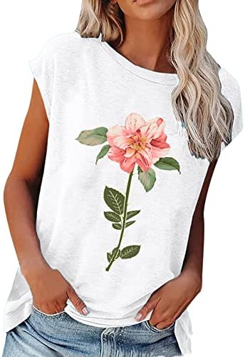 Fragarn Womens tops no verão redondo colapso de tampa de tampa fofa estampada floral para adolescentes camisetas casuais fit casuais tops básicos
