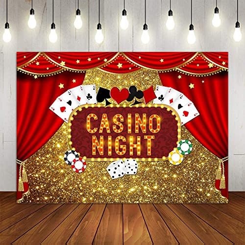 Vouoron cassino noturno de poker cortinas vermelhas fotografia pano de fundo Gold Glitter Las Vegas Photo Background 7x5ft