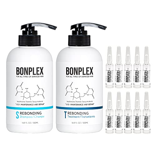 Bonplex Perfect Bonding Hair Restore Shampoo, Tratamento e Ampoule | Força de união | Frizz grátis, suave e brilho | Reparar