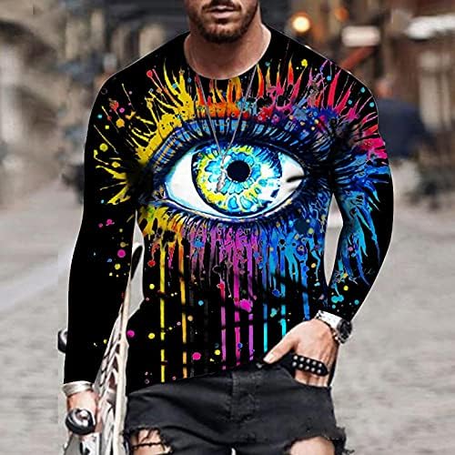 Masculino de manga longa camiseta de hip hop impressão gráfica de gola fita de gola fita de pescoço casual pullover de mola colorido camiseta blusa de camiseta