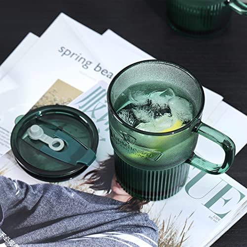 Joeyan Glass Coffee Cups Todbler com tampa e palha, copos de chá de café com salto gelado, caneca de bebida verde