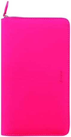 FILOFAX SAFFIANO FLUCO Organizador, tamanho compacto pessoal, rosa fluoro-grãos cruzados, aparência de couro, seis anéis, diário de calendário semana a visão, multilíngue, 2022