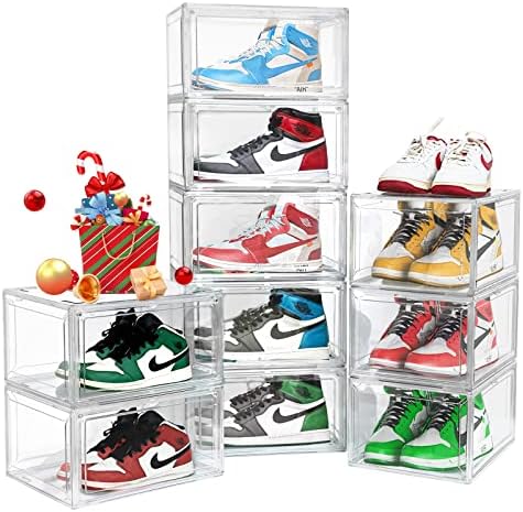 Caixas de sapatos Dayooh Clear plástico empilhável Clear Sneaker acrílico Sneaker Exibir recipientes organizadores de sapatos magnéticos com tampas caja de zapatos transparente - 10pack tamanho 15