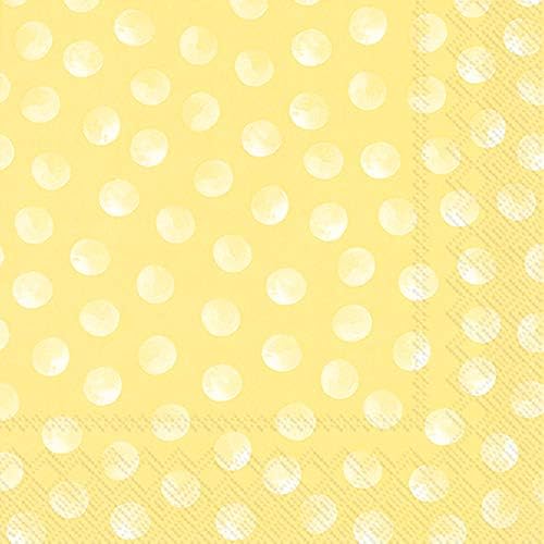 Boston International IHR de 3 camadas de papel guardanapos, tamanho de coquetel de 20 contagens, Piggy Dots- Yellow