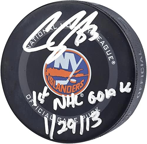 Casey Cizikas New York Islanders autografou o modelo de jogo oficial de 2021 com a inscrição 1ª NHL Goal 29/1/13 - Autographed