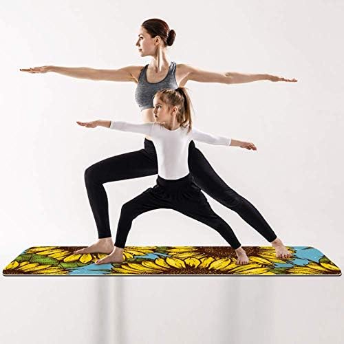 DJROW Yoga Mat Yelllow Girassol Azul Fundo natural Pilates Natural Exercício Mat Eco Friendly Gym Mat espessura 1/4
